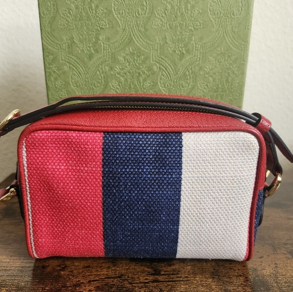 Gucci Canvas Sylvie Stripe Mini Ophidia Crossbody Bag - Picture 4 of 14